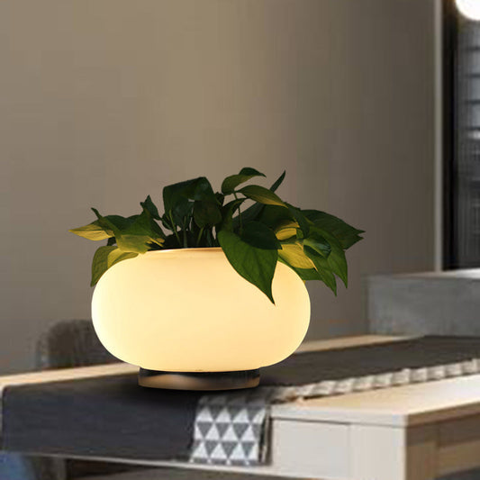 Weiße Glas ovale Tischleuchte Industrie LED Wohnzimmer Nachttischlampe mit Pflanzen Dekoration