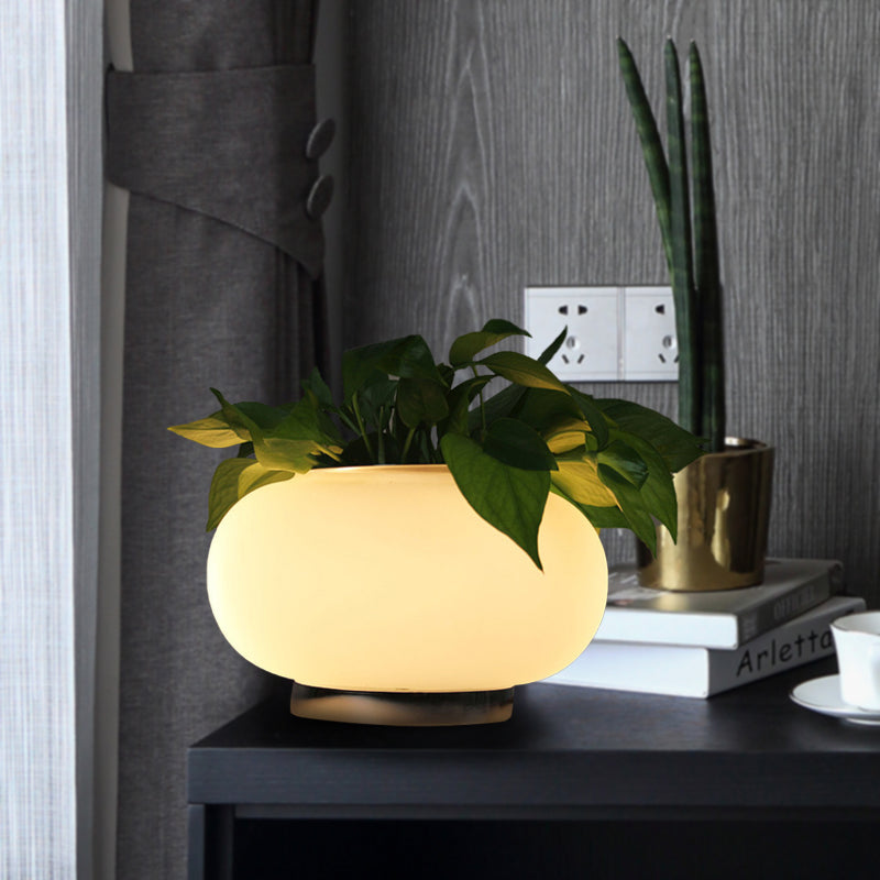 Weiße Glas ovale Tischleuchte Industrie LED Wohnzimmer Nachttischlampe mit Pflanzen Dekoration