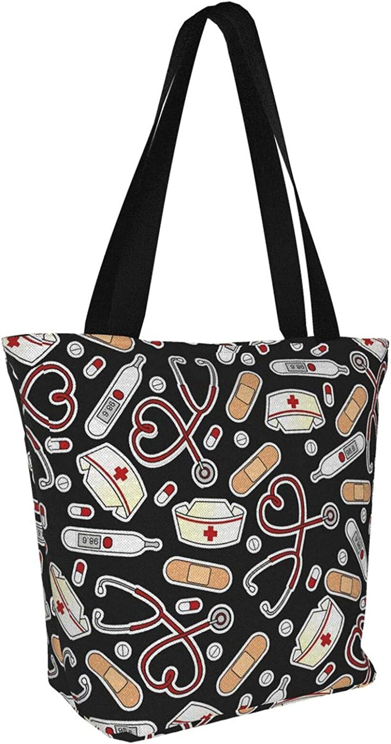 Frendorf | Antcreptson Medizinisches Thermometer Krankenschwester Hut Canvas Einkaufstasche für Frauen Reisen Arbeiten Einkaufen Lebensmittel Top-Griff Handtaschen Große Taschen Wiederverwendbare Handtaschen Baumwoll-Schultertaschen