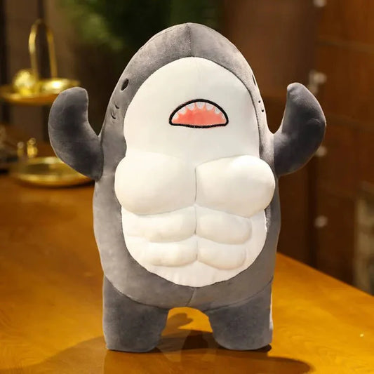 40CM Muskelhai Plüschpuppe Süßer durchtrainierter Hai Stofftier Cartoon Spielzeug Starkes Tier Kissen Für Mädchen Freund Geschenke
