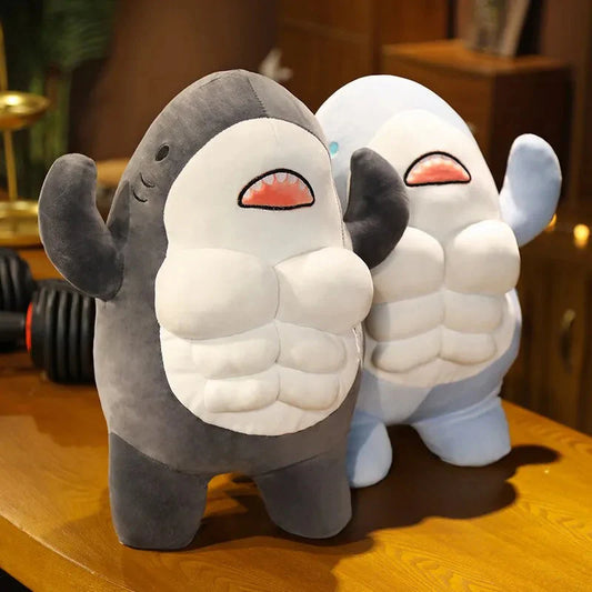 40CM Muskelhai Plüschpuppe Süßer durchtrainierter Hai Stofftier Cartoon Spielzeug Starkes Tier Kissen Für Mädchen Freund Geschenke