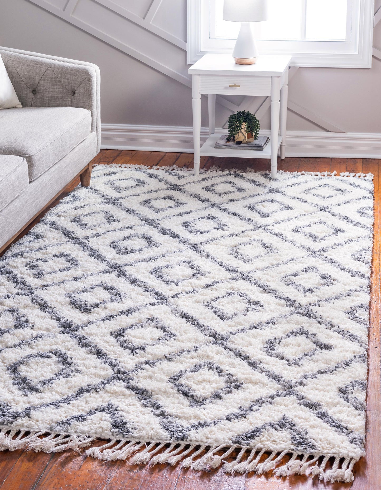 Frendorf | DiamondLuxe Shag - Teppich mit Diamantmuster | Shaggy Hochflorteppich | Weich & Modern | Perfekt für Wohnzimmer