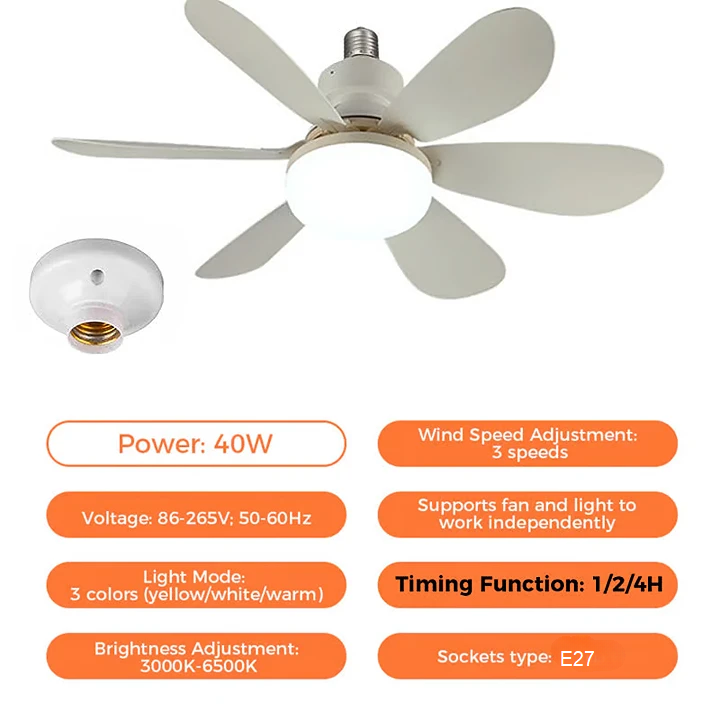 Frendorf | 2-in-1 LED Deckenventilator Licht mit Fernbedienung, E27/B22 Sockel