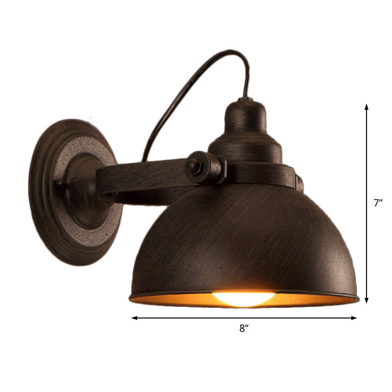 Frendorf | 1 Glühbirne Kuppel Wandlampe Licht Antik Stil Schwarz/Rost Schmiedeeisen Wandmontage Licht für Flur
