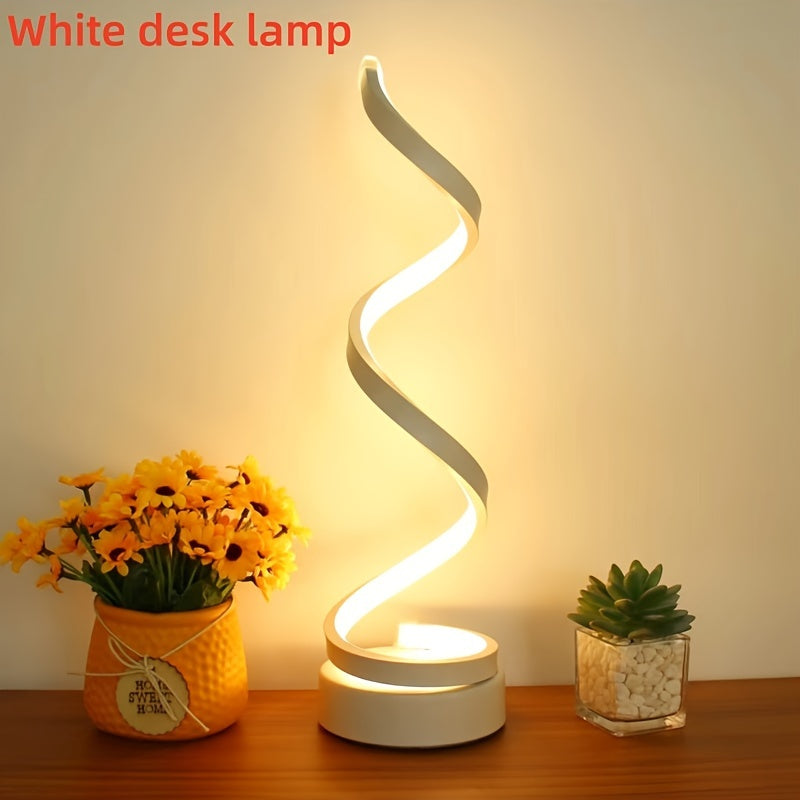 Moderne Spiral Tischlampe – Kreative LED Schreibtischlampe mit sanftem warmem Licht, perfekt für Schlafzimmer, Wohnzimmer und Studien Dekor