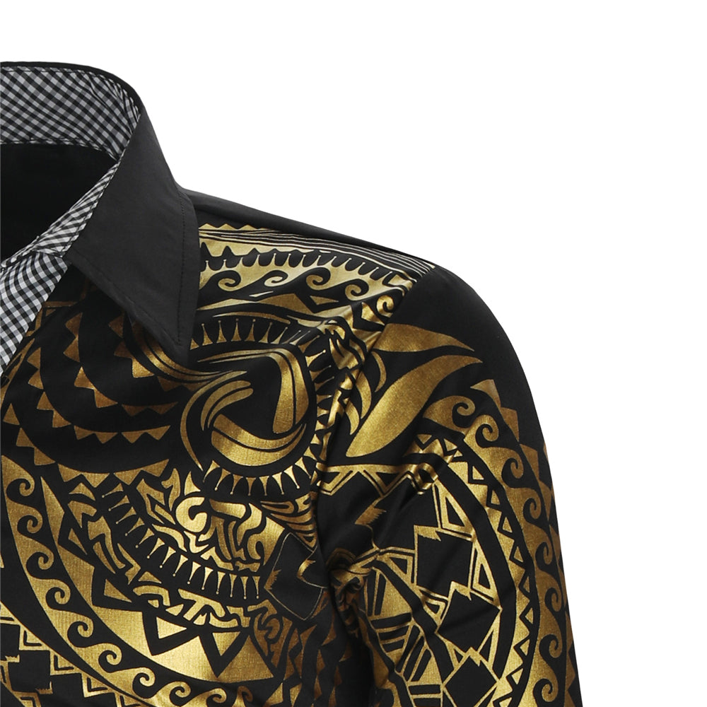 Frendorf | Luxus Gold Schwarz Hemd Männer Neu Slim Fit Langarm