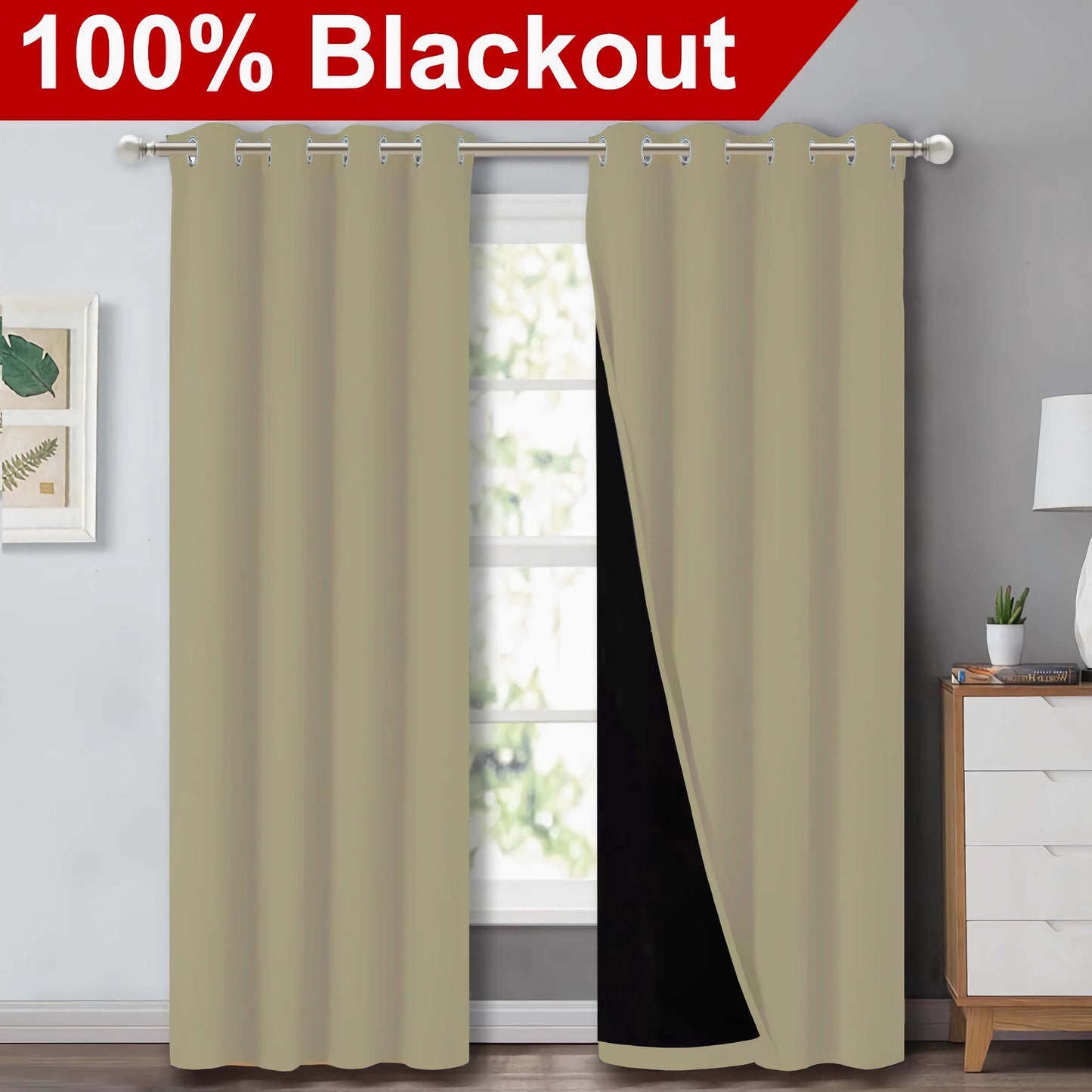Klassische Blackout-Vorhänge mit Ösen – Thermisch isolierter, nicht bleichbarer Stoff für Wohnzimmer, Schlafzimmer, Küche, stilvolle Wohnkultur