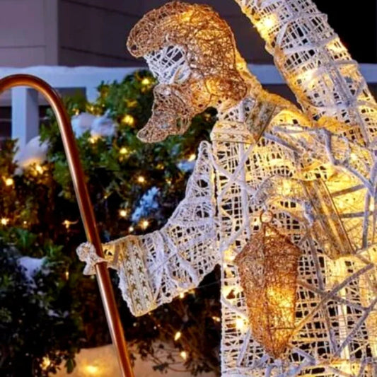 Frendorf Beleuchtete Weihnachtskrippe | LED Gartendekoration "Heilige Familie" (70 kaltweiße Lichter)