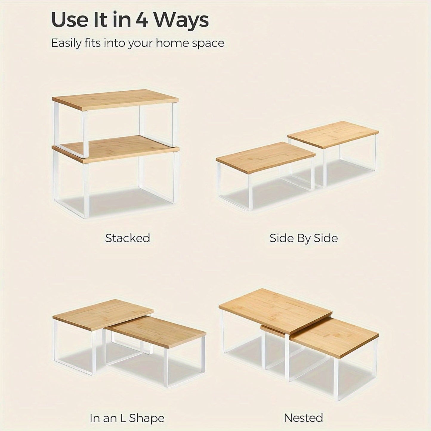Frendorf | 2-teilige verstellbare Bambus-Aufbewahrungsregale – stilvoll und platzsparend für den Kleiderschrank oder die Arbeitsfläche