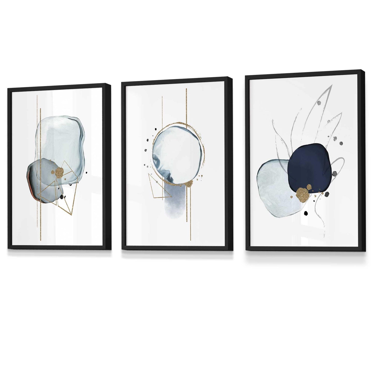 Rahmen Set mit 3 abstrakten Winter Stimmung Kunstdrucke
