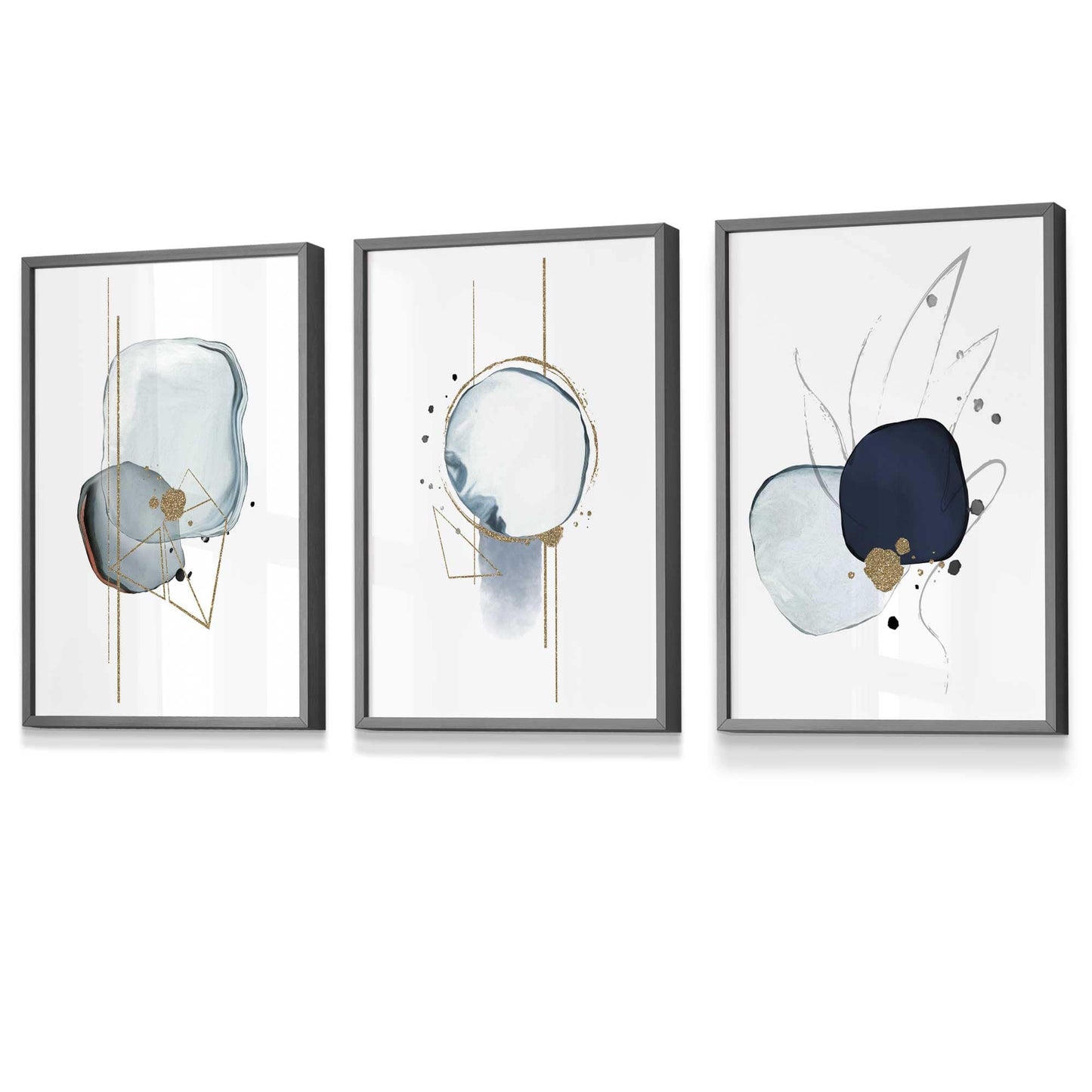 Rahmen Set mit 3 abstrakten Winter Stimmung Kunstdrucke
