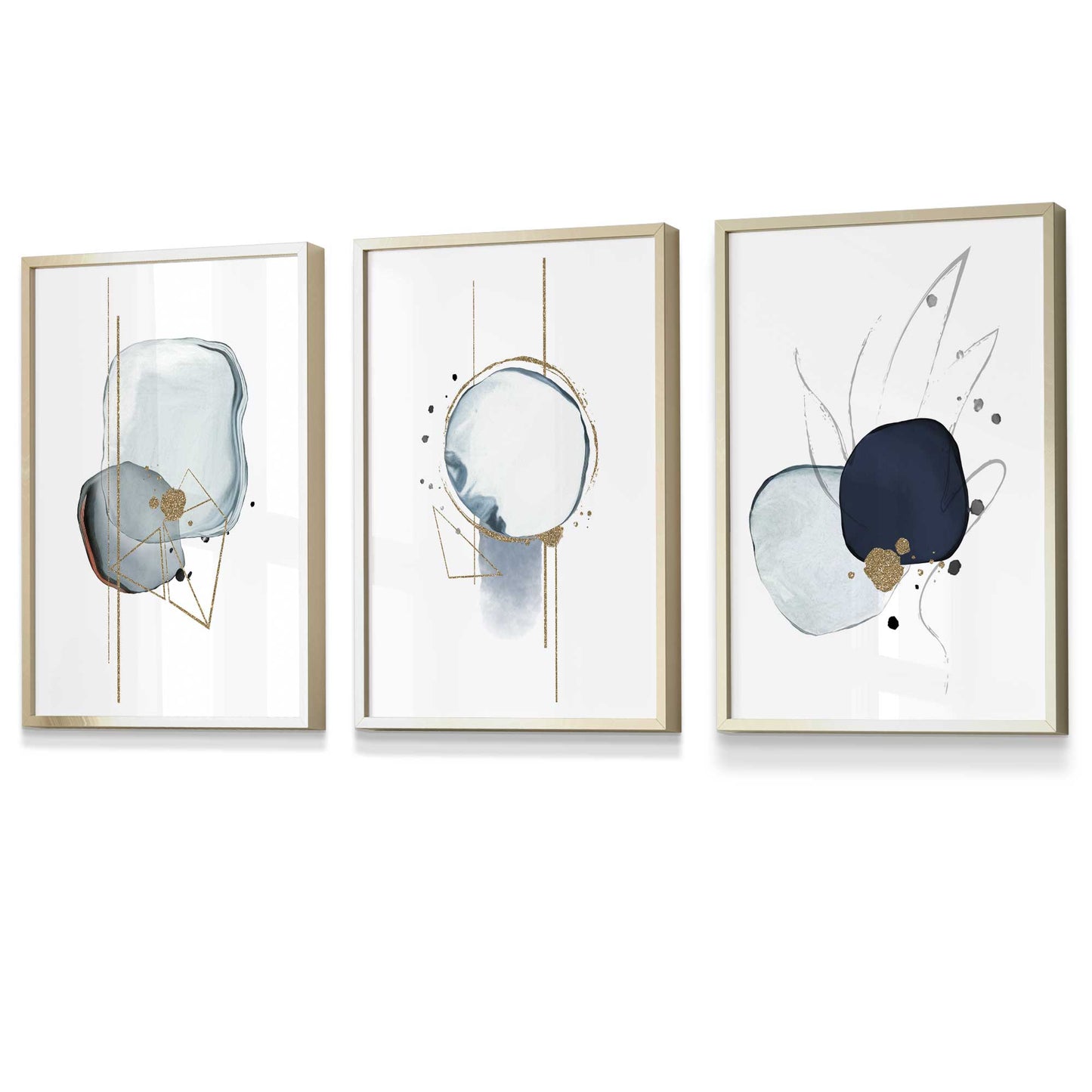 Rahmen Set mit 3 abstrakten Winter Stimmung Kunstdrucke