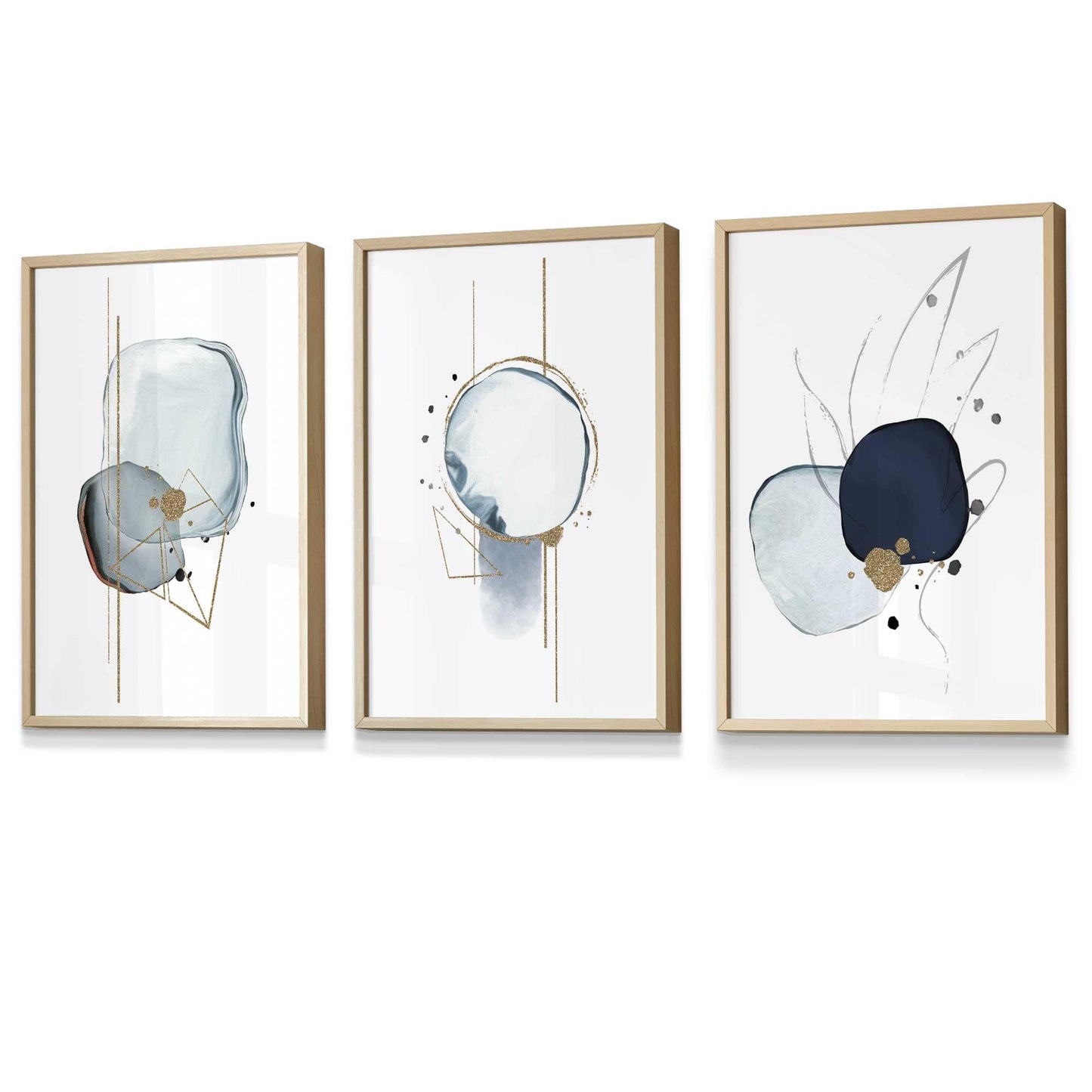 Rahmen Set mit 3 abstrakten Winter Stimmung Kunstdrucke