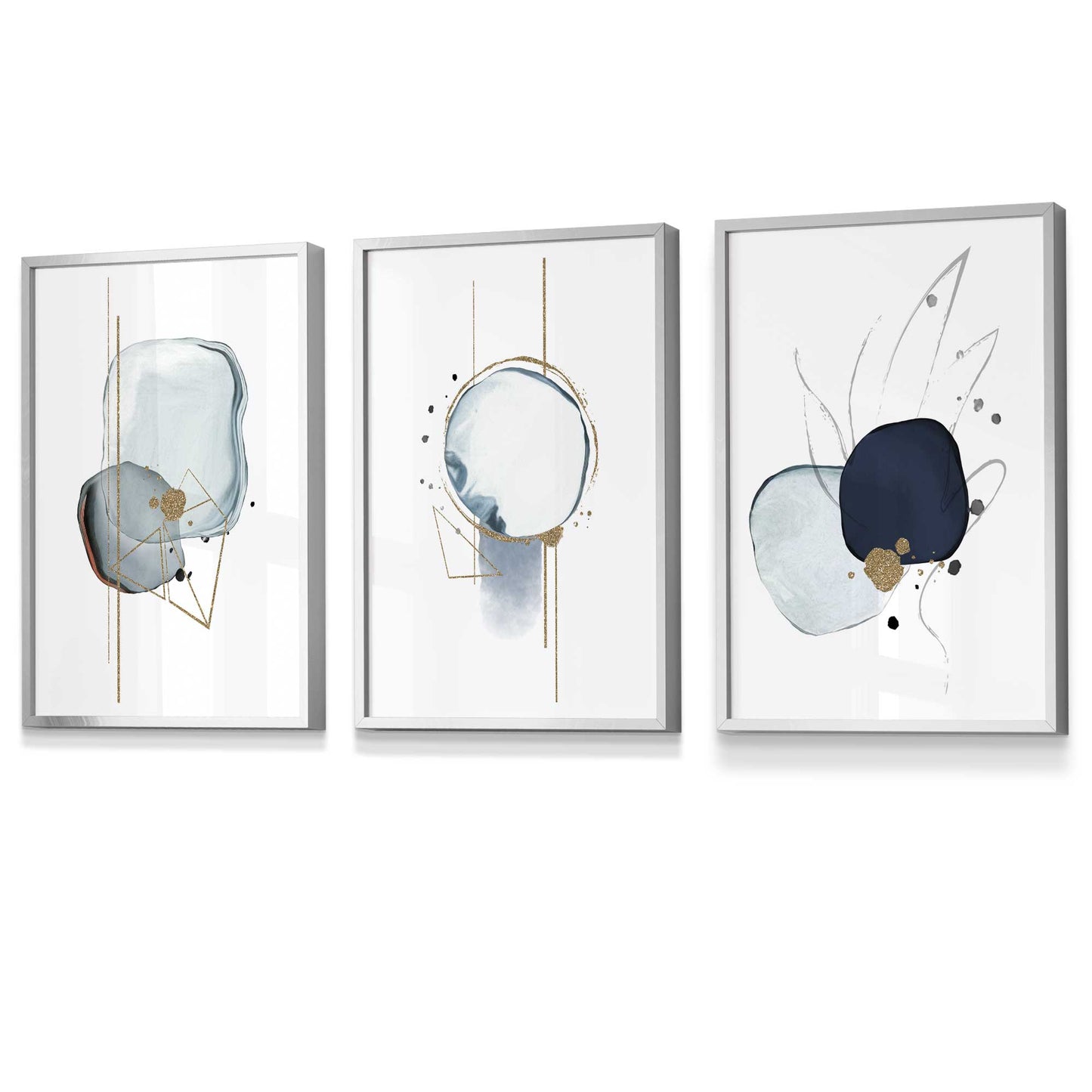 Rahmen Set mit 3 abstrakten Winter Stimmung Kunstdrucke