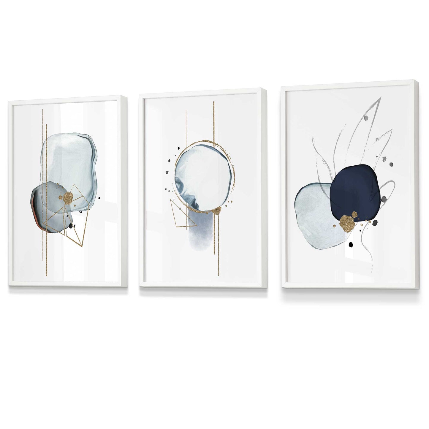 Rahmen Set mit 3 abstrakten Winter Stimmung Kunstdrucke