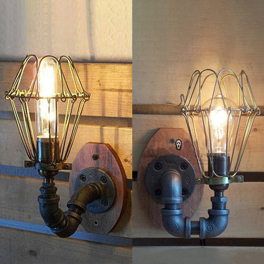 Frendorf | Rustikale stilvolle Drahtrahmen-Wandbeleuchtung mit Rohrdesign 1 Licht Schmiedeeisen Wandleuchte in schwarzer Ausführung