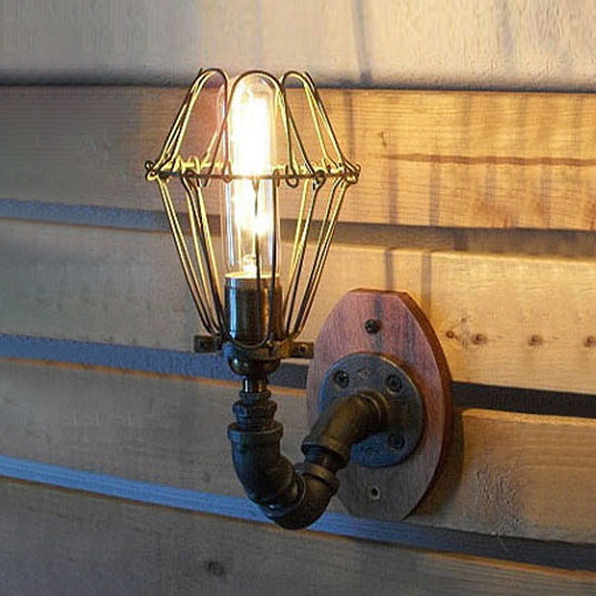 Frendorf | Rustikale stilvolle Drahtrahmen-Wandbeleuchtung mit Rohrdesign 1 Licht Schmiedeeisen Wandleuchte in schwarzer Ausführung