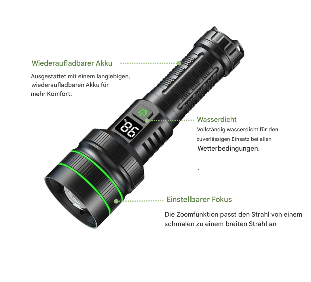 Frendorf | Extrem Helle und Zoombare LED-Taschenlampe mit Powerbank-Funktion für Outdoor-Abenteuer