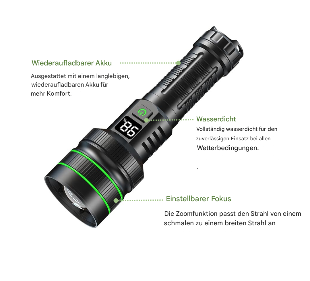 Frendorf | Extrem Helle und Zoombare LED-Taschenlampe - PowerBeam