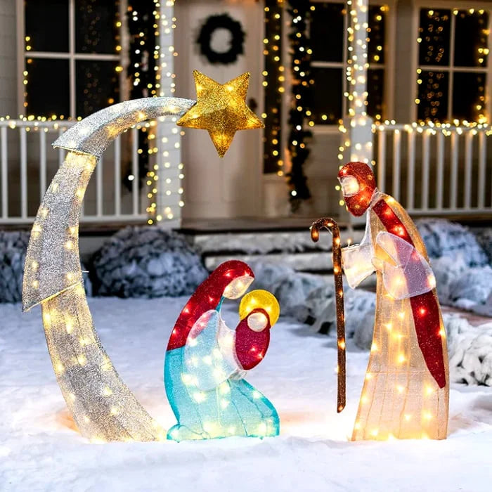 Frendorf | Weiße LED-Gartendekoration „Heilige Familie“