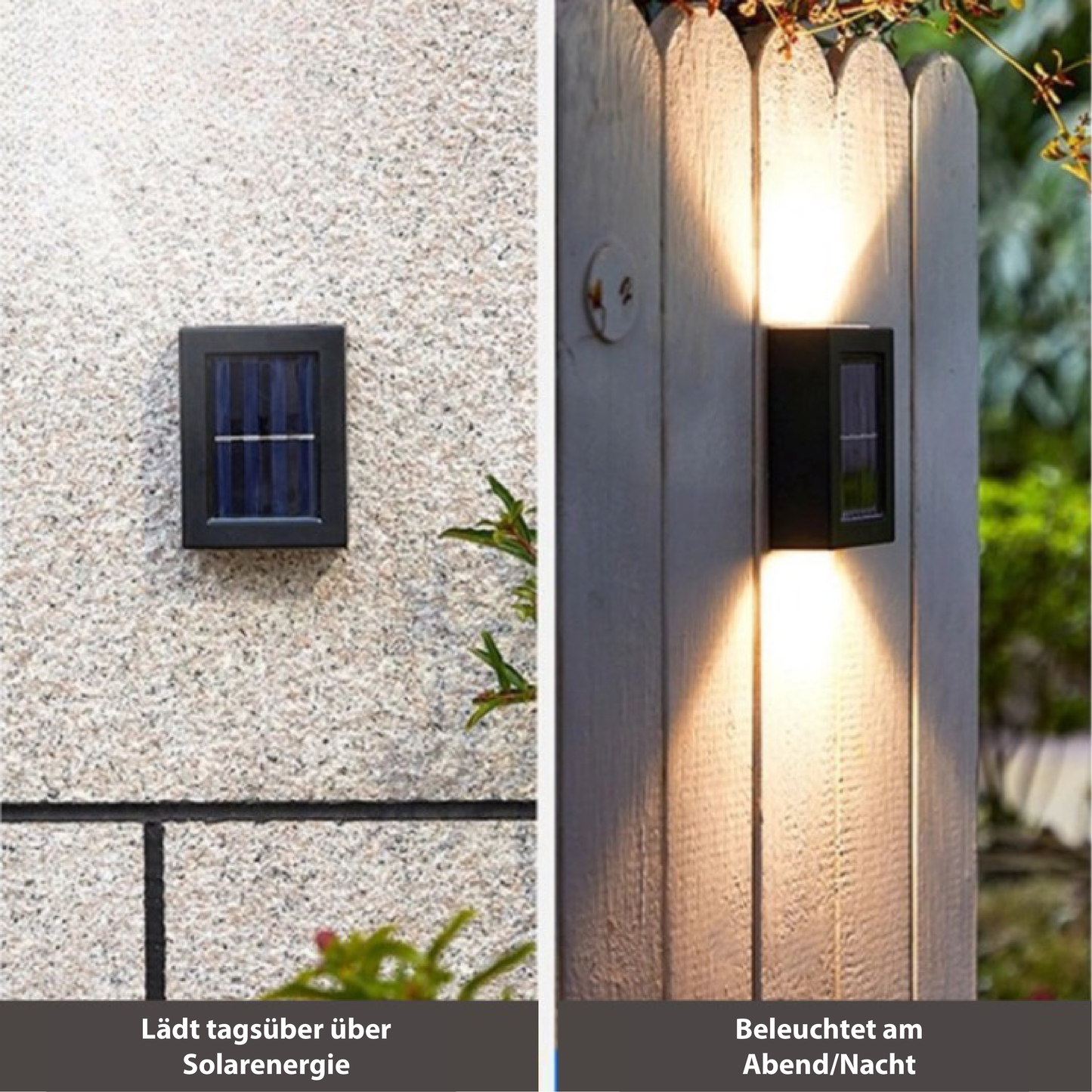 Frendorf | SunAura Deluxe Kabellose LED Solar Wandleuchten | Wetterfest | Außenbeleuchtung für Garten und Terrasse
