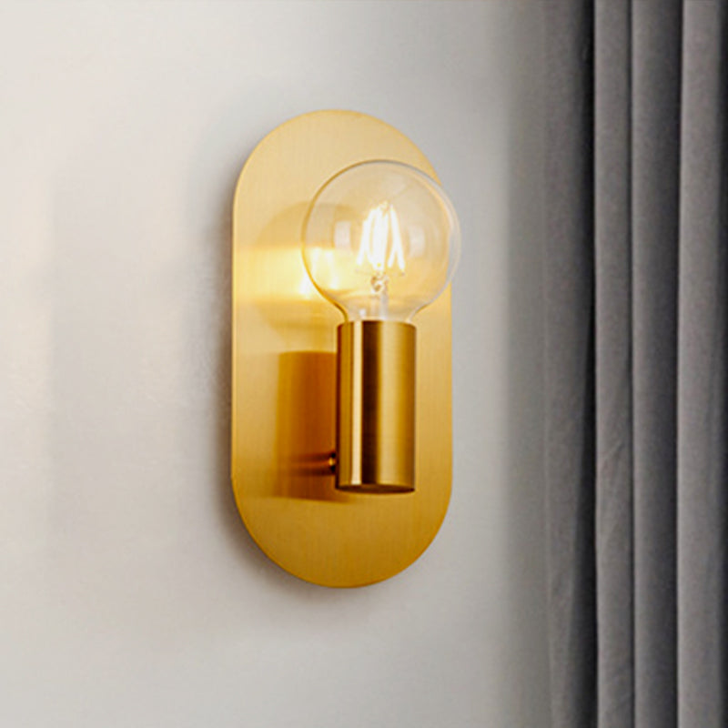 Frendorf | 1 Kopf Exponierte Glühbirne Wandmontage Lampe mit Ovalem Metall Rückwand Postmoderne Wandbeleuchtung in Gold