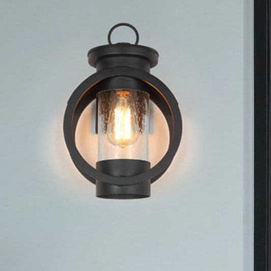 Frendorf | 1 Licht Zylinder Wandlamp Vintage Zwart Helder Geweven Glas Wandlamp met Ronde Frame