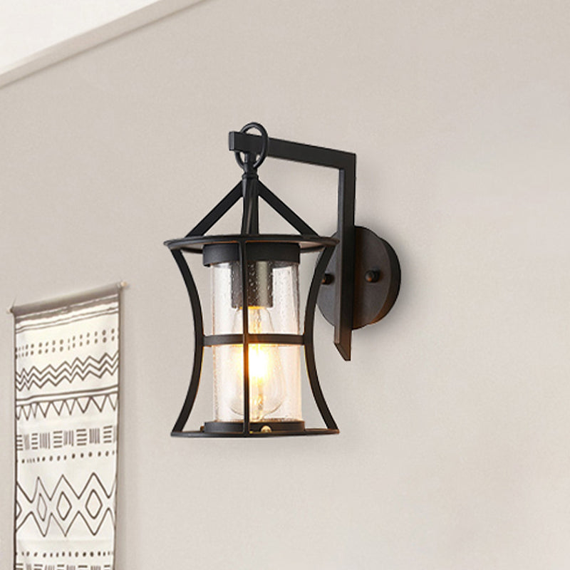 Frendorf | Schwarze Ein-Lampe-Wandleuchte Industrie klares Glas Zylinder Beleuchtungseinrichtung mit rechteckiger/runder Wandplatte