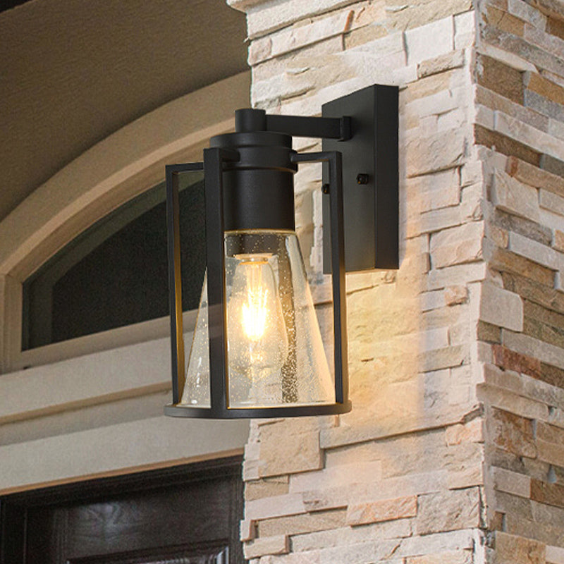 Frendorf | 1 Licht Conical Wandlamp Industrieel Zwart Gezaaid Glas Wandlamp met Metalen Kooi