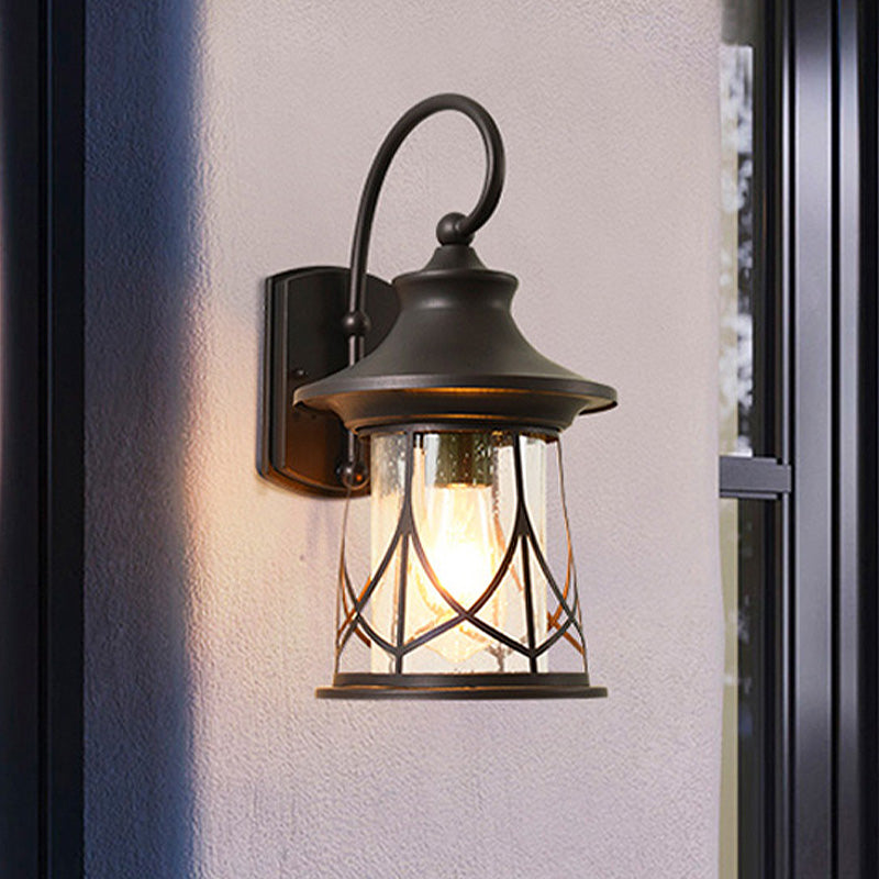 Frendorf | Eine Glühbirnen-Wandlampe mit Laternen-Schirm gesprenkeltes Glas Industrielle Veranda Sconce Beleuchtungseinrichtung