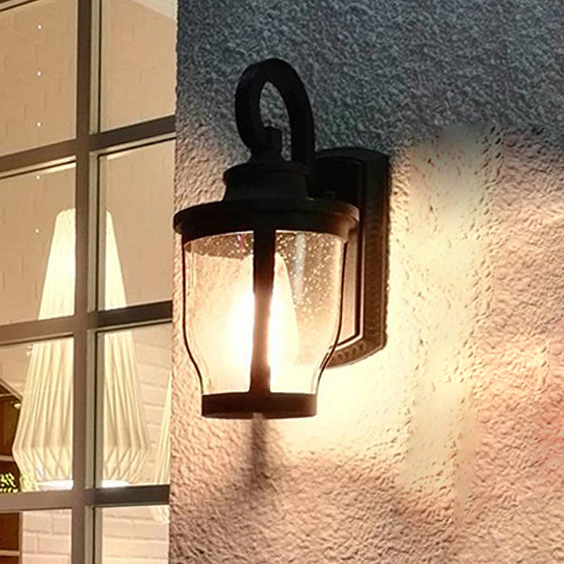 Frendorf | Gooseneck Buitenwandlamp Fixture Industrieel Bubbelglas 1 Licht Zwarte Wandlamp met Gebogen Arm