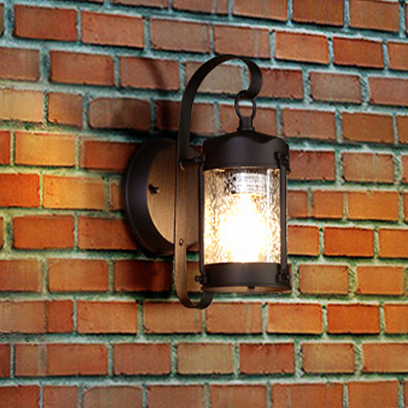 Frendorf | Ein Lampen Wandlicht mit Zylinder/Laternen-Schirm Blasenglas Industrielle Veranda Wandleuchte Fixture in Schwarz