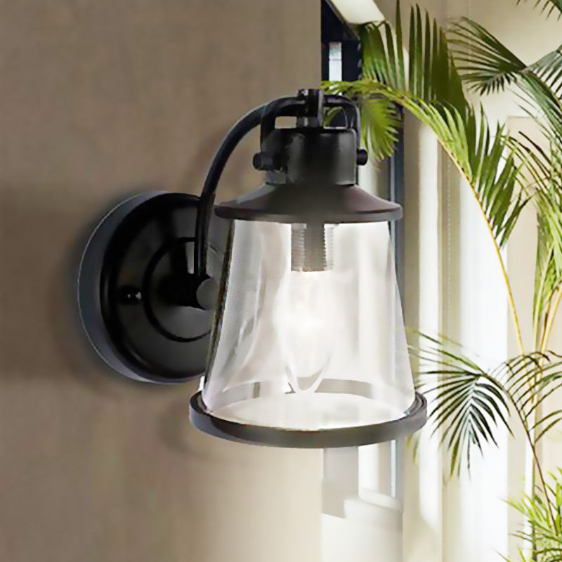 Frendorf | Klar Glas Schwarze Wandleuchte Kegel 1-Licht Vintage Wandlampenarmatur mit gebogenem Arm