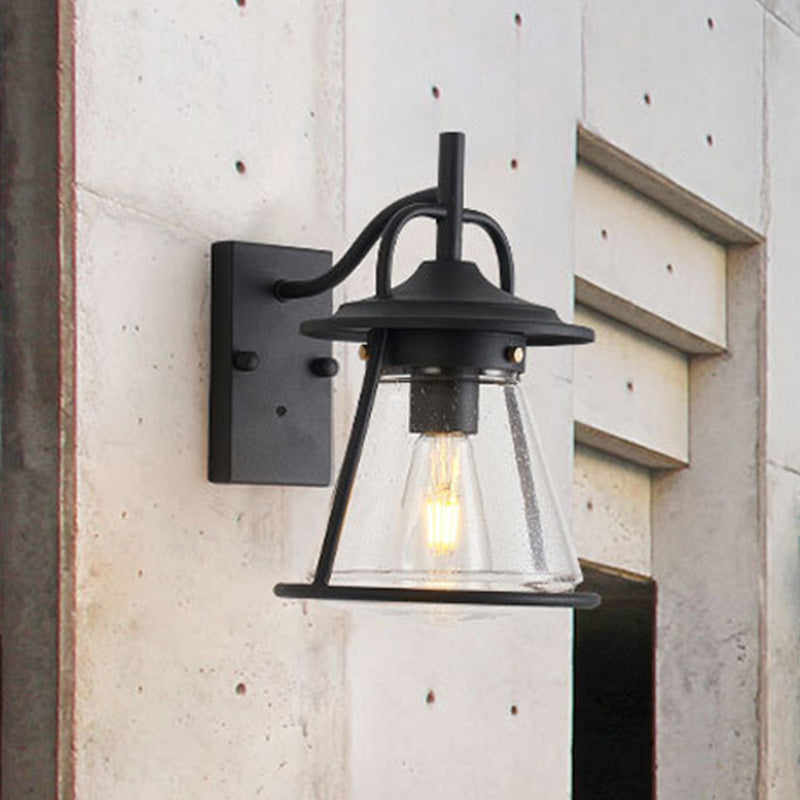 Frendorf | 1 Licht Klar Saatglas Wandwandleuchte Licht Industrie Schwarz Kegel Schirm Außenbeleuchtung Fixture