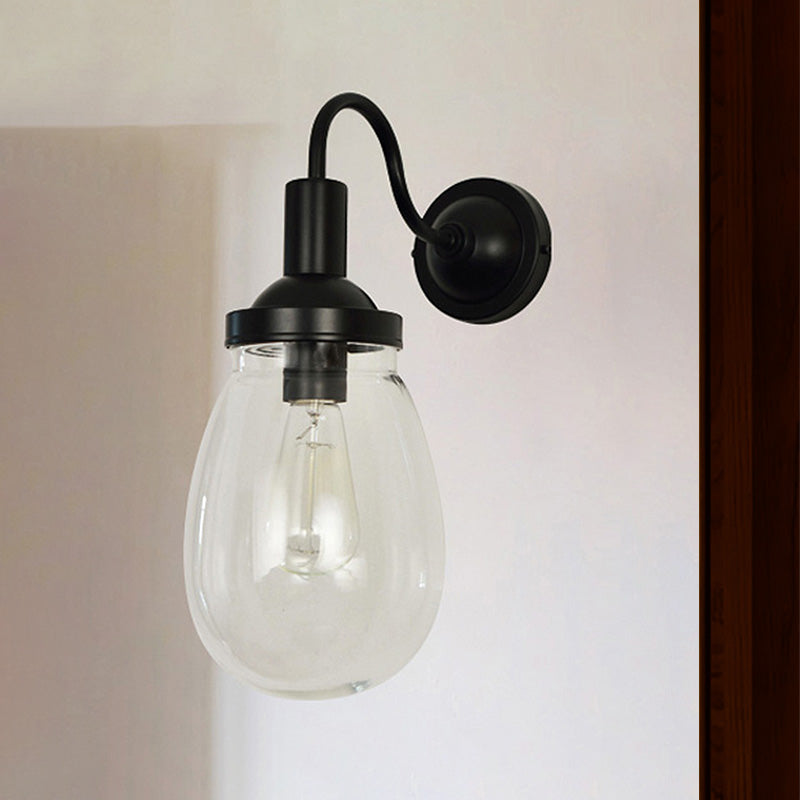 Frendorf | Gooseneck Klare Glas Wandlamp Boerderij Enkel Peertje Slaapkamer Wandlamp in Zwart