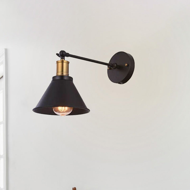 Frendorf | Schwarz 1 Licht Wandlampe Beleuchtung Industrie Metall Kegel Licht Leuchte für Schlafzimmer