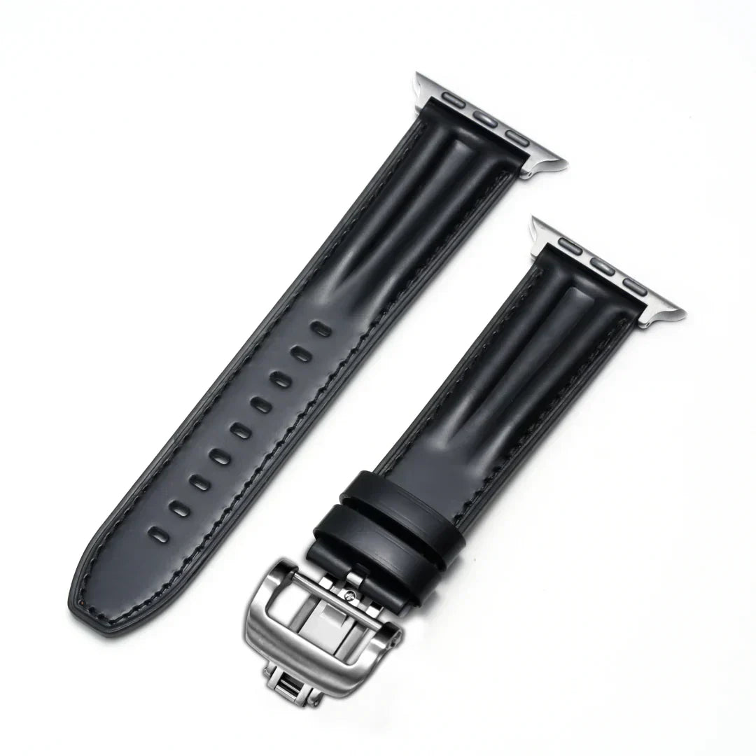 Frendorf | Luxuriöses Lederarmband mit Schmetterlingsverschluss und Rille für die Apple Watch