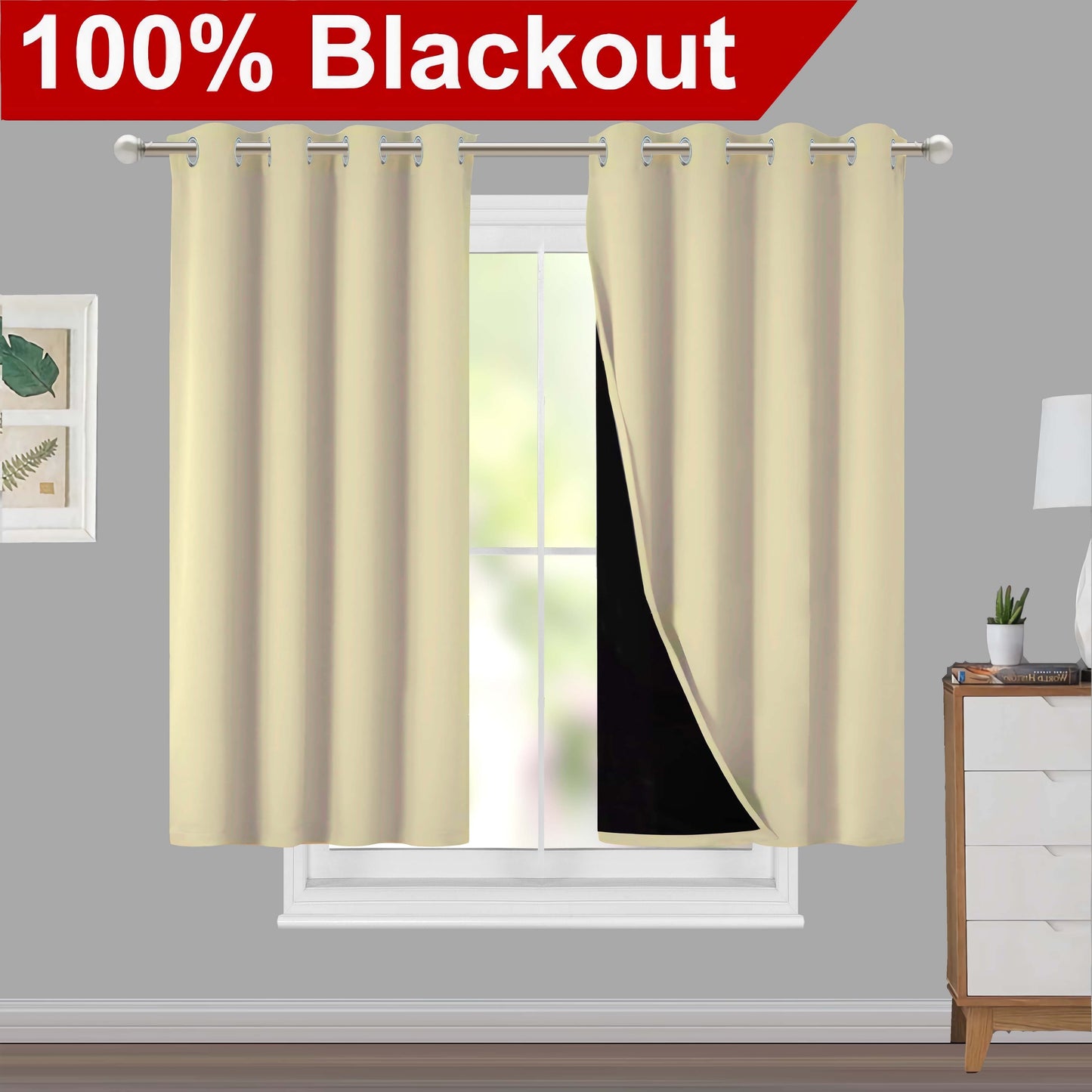 Klassische Blackout-Vorhänge mit Ösen – Thermisch isolierter, nicht bleichbarer Stoff für Wohnzimmer, Schlafzimmer, Küche, stilvolle Wohnkultur