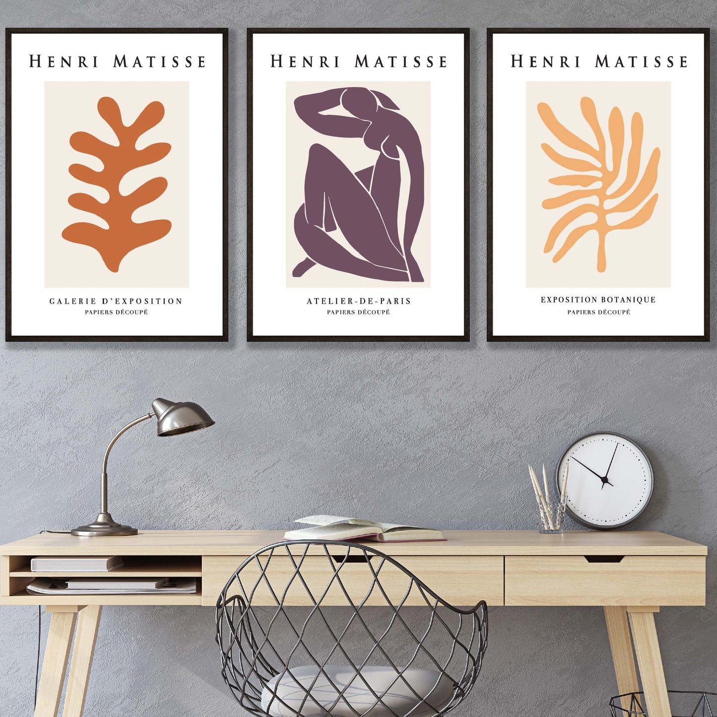 Matisse Floral und Nude Set aus 3 Wandkunst Drucken in Lila, Orange und Gelb