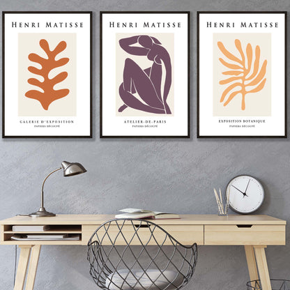 Matisse Floral und Nude Set aus 3 Wandkunst Drucken in Lila, Orange und Gelb