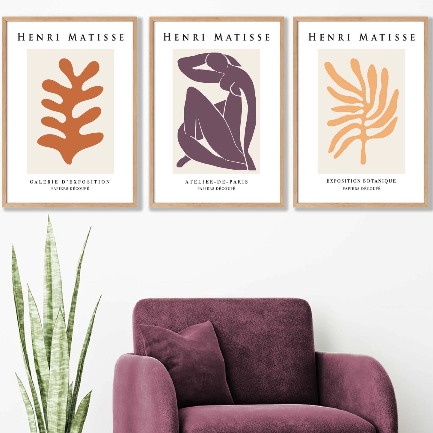 Matisse Floral und Nude Set aus 3 Wandkunst Drucken in Lila, Orange und Gelb