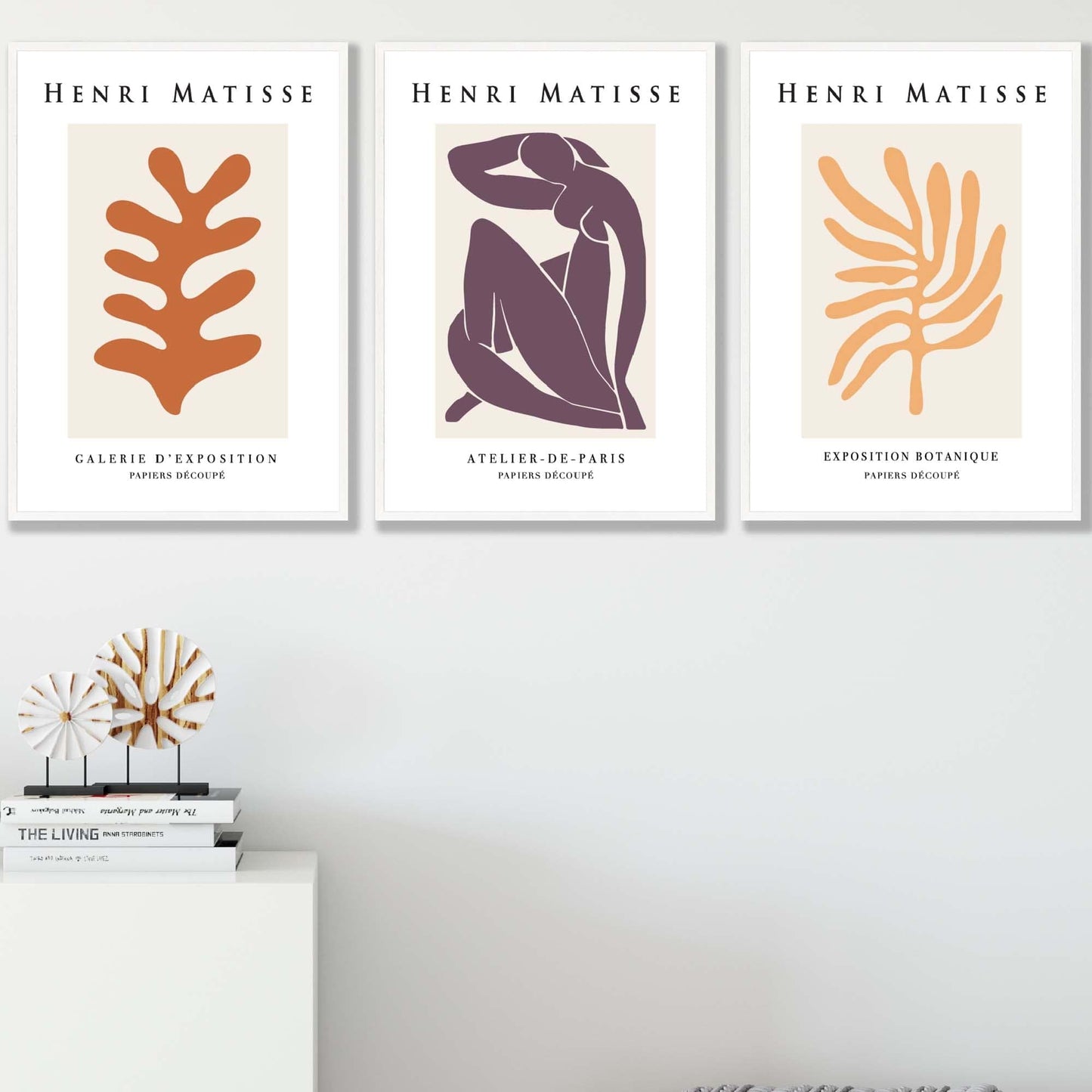 Matisse Floral und Nude Set aus 3 Wandkunst Drucken in Lila, Orange und Gelb