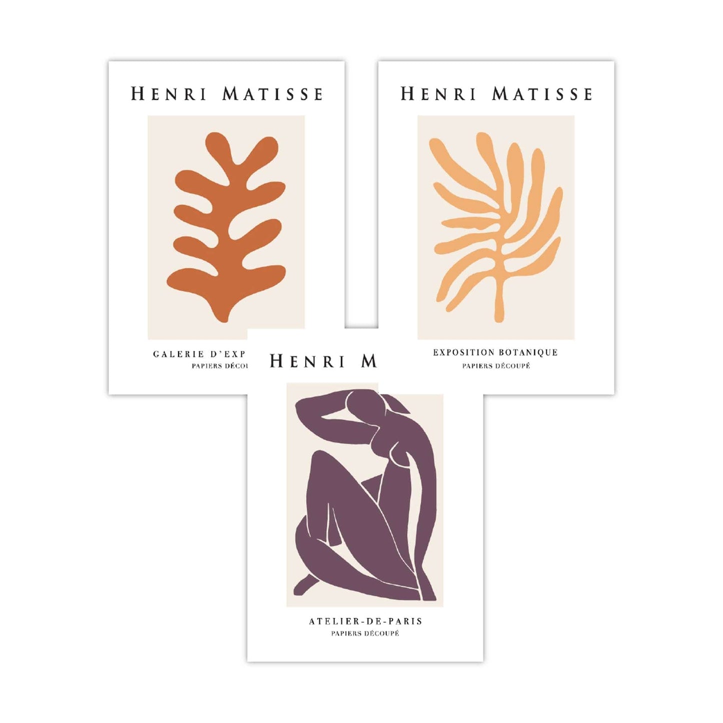 Matisse Floral und Nude Set aus 3 Wandkunst Drucken in Lila, Orange und Gelb