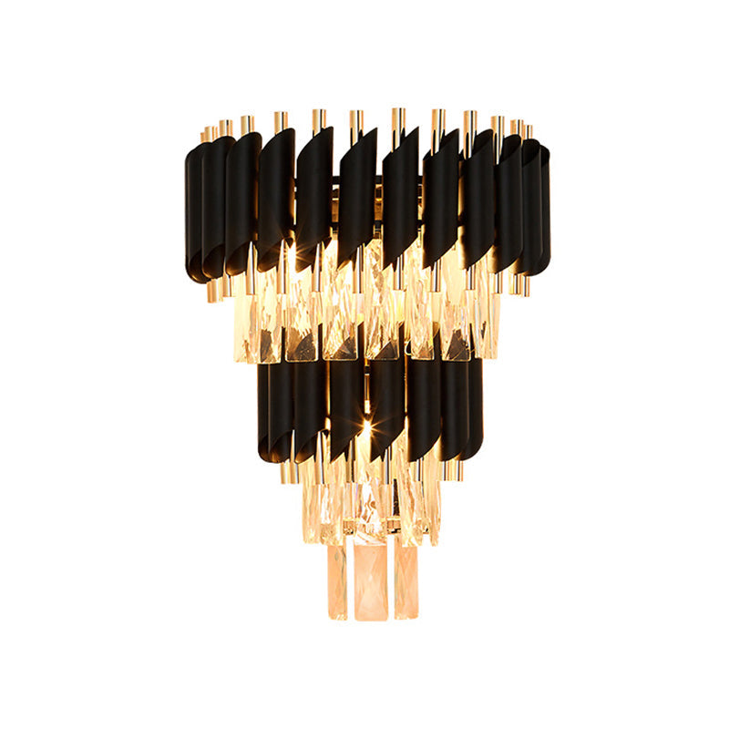 Frendorf | 3-lamps getierde taps toelopende wandlamp hedendaags zwart geslepen kristallen wandverlichting