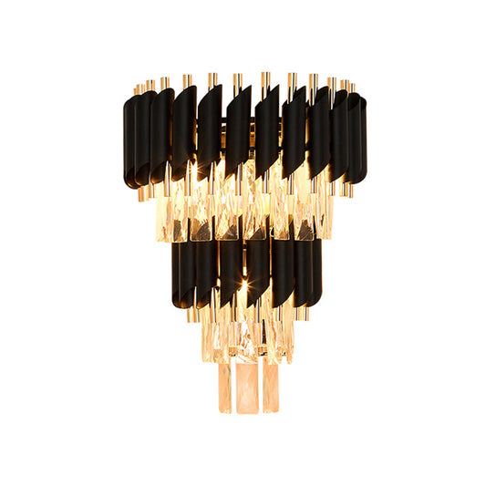 Frendorf | 3-lamps getierde taps toelopende wandlamp hedendaags zwart geslepen kristallen wandverlichting
