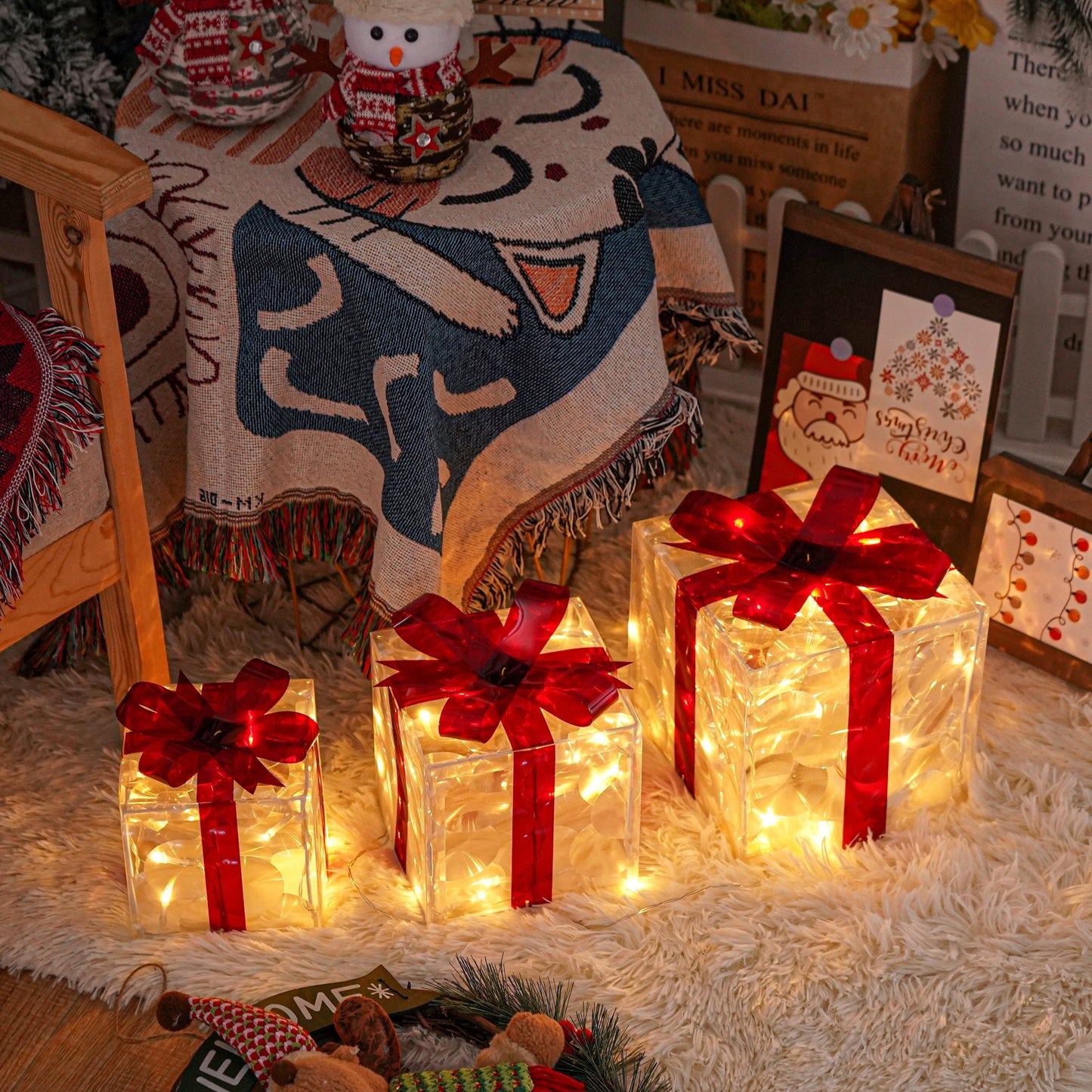 Frendorf | JollyGlow LED Geschenkboxen Set | Weihnachtsbeleuchtung | Deko für Innen & Außen | Set aus 3 Boxen