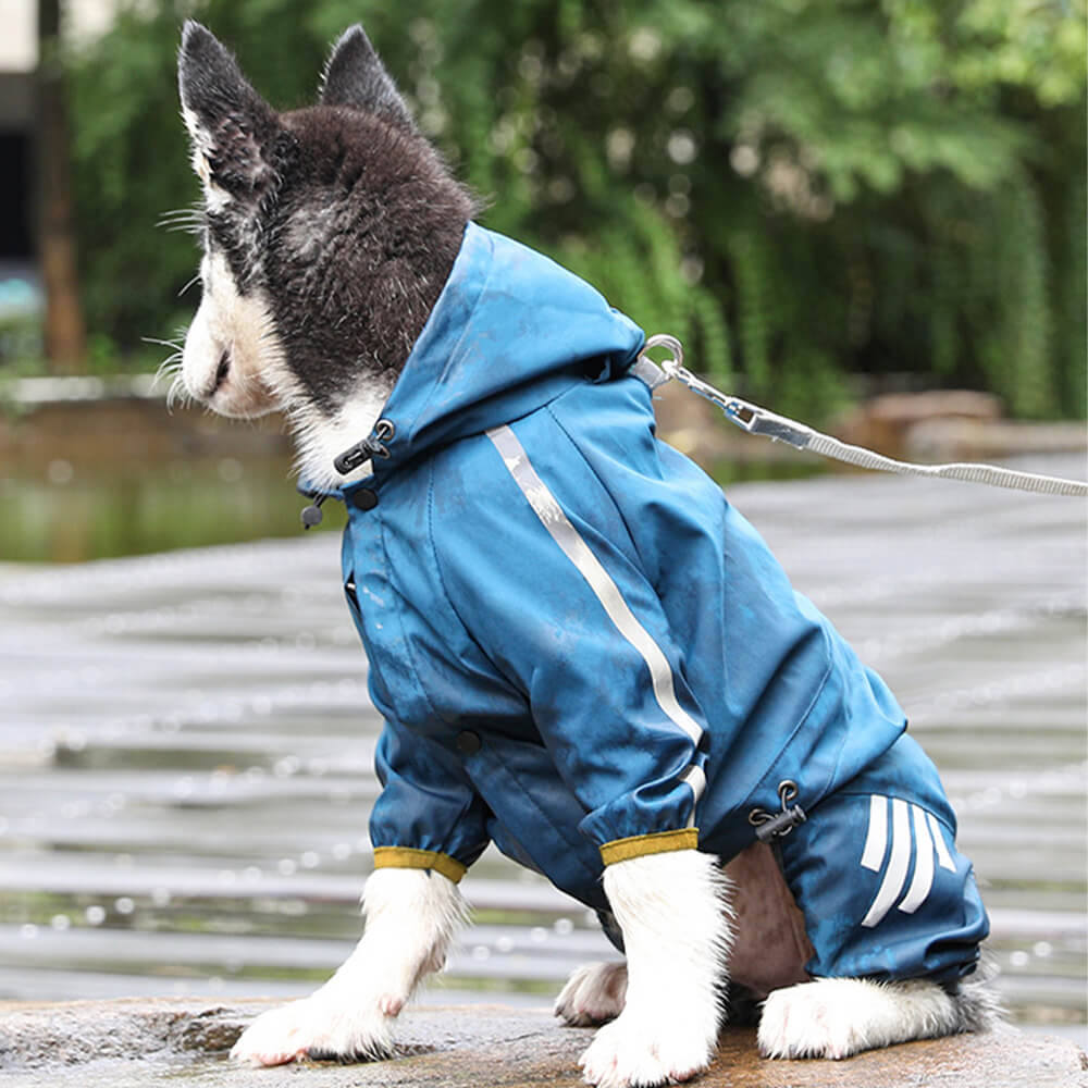 Stylische wasserdichte verstellbare reflektierende Streifen Hunderegenjacke mit Kapuze