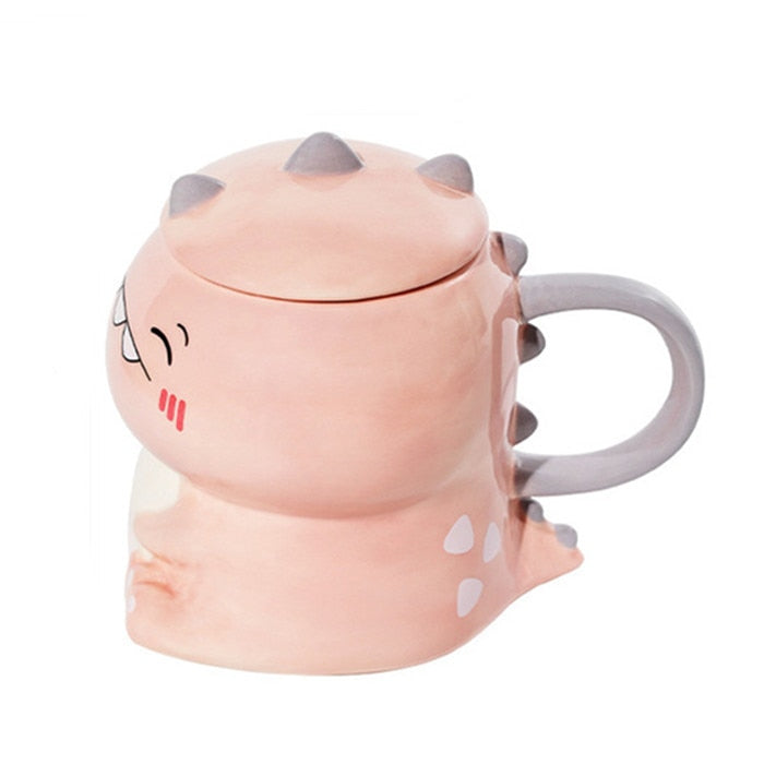 Frendorf | DinoSip Kreative Keramik Kaffeetasse | 450ml | Mit Löffel | Handbemalt | Milch- und Teebecher | Geschenkidee