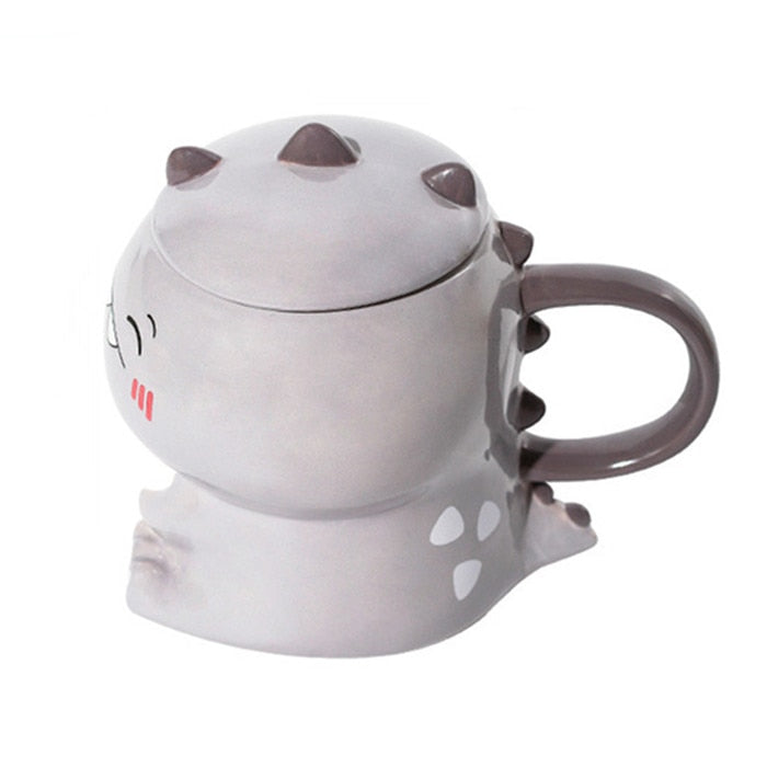 Frendorf | DinoSip Kreative Keramik Kaffeetasse | 450ml | Mit Löffel | Handbemalt | Milch- und Teebecher | Geschenkidee