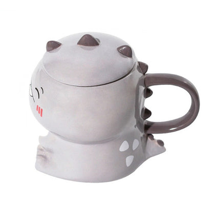Frendorf | DinoSip Kreative Keramik Kaffeetasse | 450ml | Mit Löffel | Handbemalt | Milch- und Teebecher | Geschenkidee